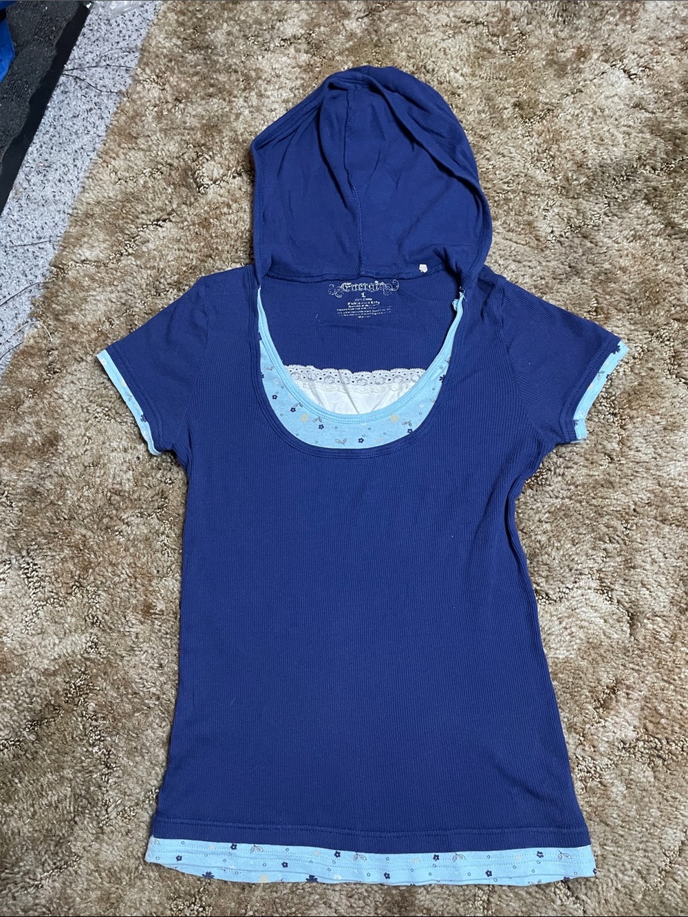 Y2K Style Short Sleeve Hooded Layered Shirt Juniors Size Large